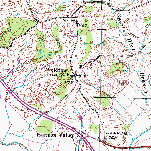 Topographic Map of Welcome Grove School, TN