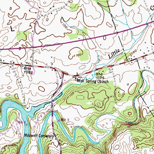 Topographic Map of Well Springs Church of God, TN