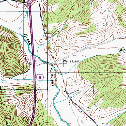 Topographic Map of Wells Cemetery, TN