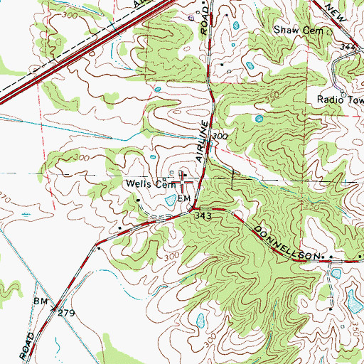 Topographic Map of Wells Cemetery, TN