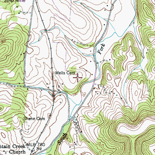 Topographic Map of Wells Cemetery, TN