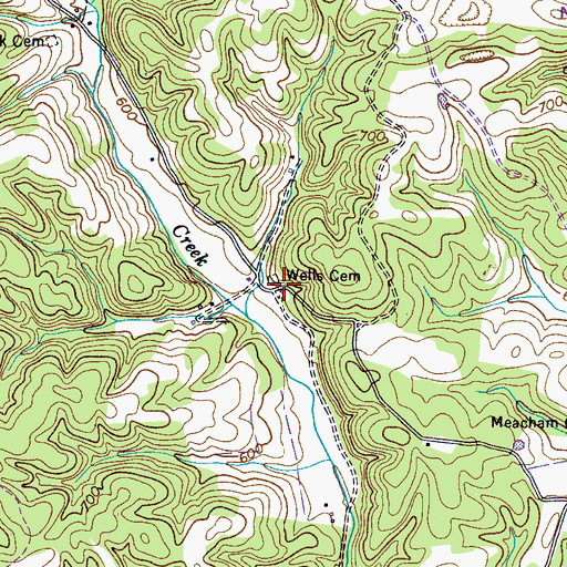 Topographic Map of Wells Cemetery, TN