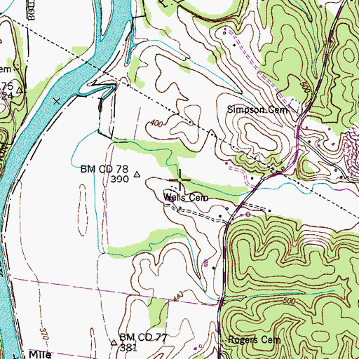Topographic Map of Wells Cemetery, TN