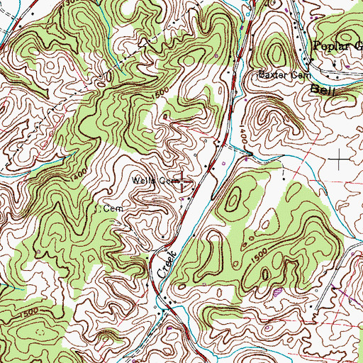Topographic Map of Wells Cemetery, TN
