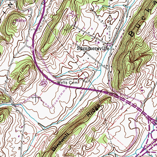 Topographic Map of Wells Cemetery, TN