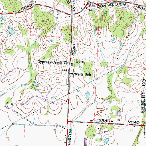Topographic Map of Wells School, TN
