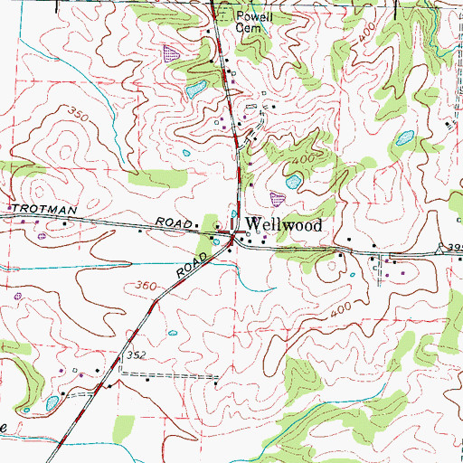 Topographic Map of Wellwood, TN