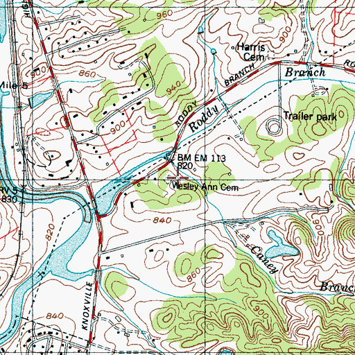 Topographic Map of Wesley Ann Cemetery, TN
