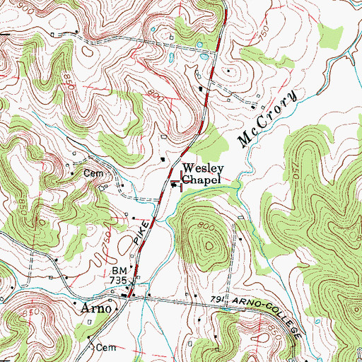 Topographic Map of Wesley Chapel, TN