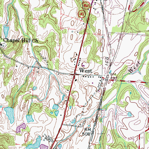 Topographic Map of West, TN