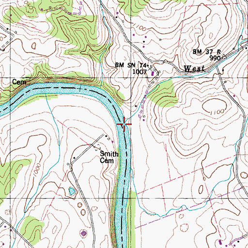 Topographic Map of West Branch, TN