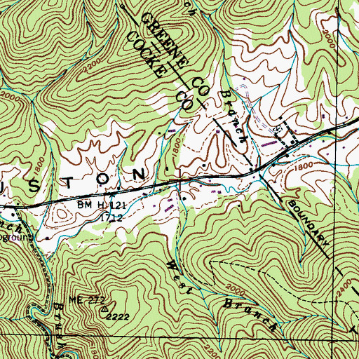 Topographic Map of West Branch Brush Creek, TN
