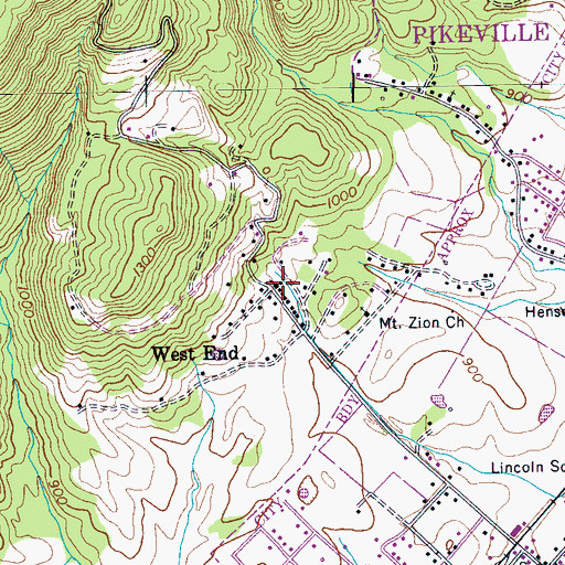 Topographic Map of West End, TN