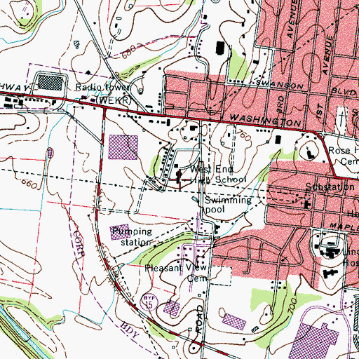 Topographic Map of West End High School, TN