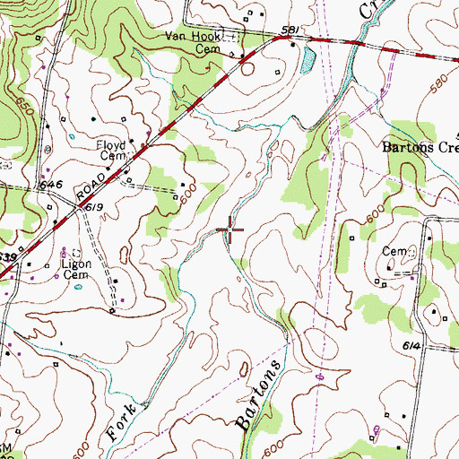 Topographic Map of West Fork Bartons Creek, TN