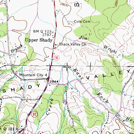 Topographic Map of West Fork Beaverdam Creek, TN