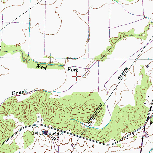 Topographic Map of West Fork Birdsong Creek, TN