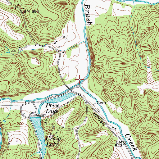 Topographic Map of West Fork Brush Creek, TN