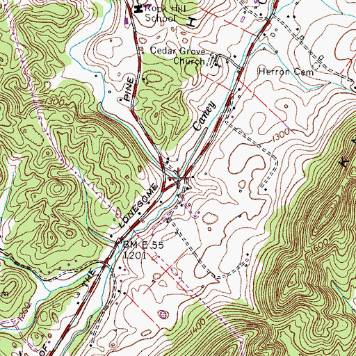 Topographic Map of West Fork Caney Creek, TN