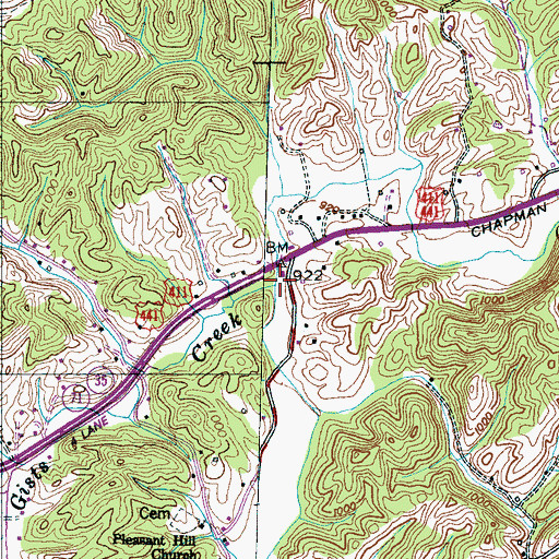 Topographic Map of West Fork Gists Creek, TN