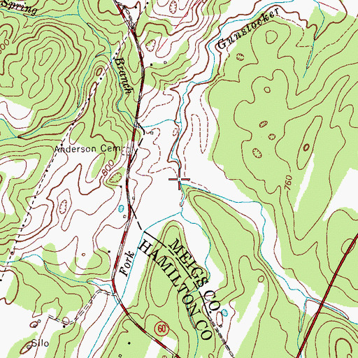 Topographic Map of West Fork Gunstocker Creek, TN