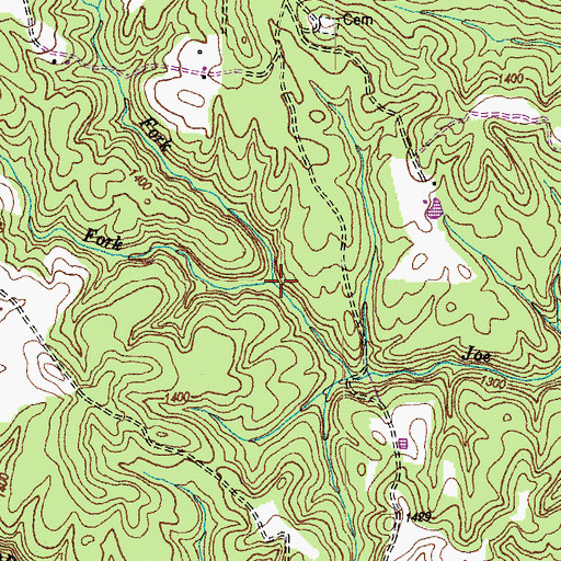 Topographic Map of West Fork Joe Branch, TN