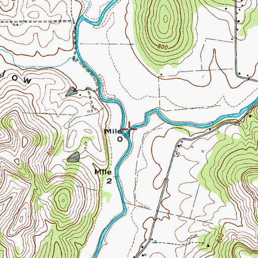 Topographic Map of West Fork Mulberry Creek, TN