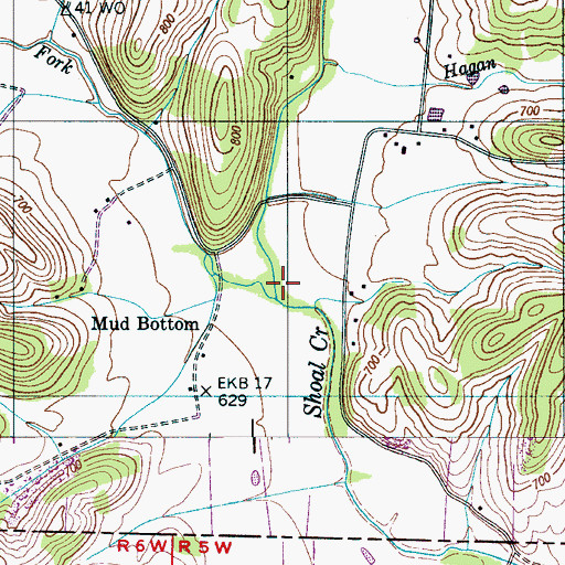 Topographic Map of West Fork Shoal Creek, TN