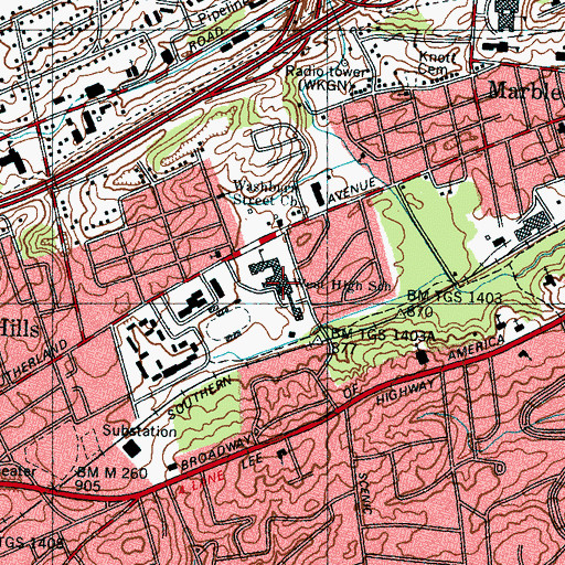 Topographic Map of West High School, TN