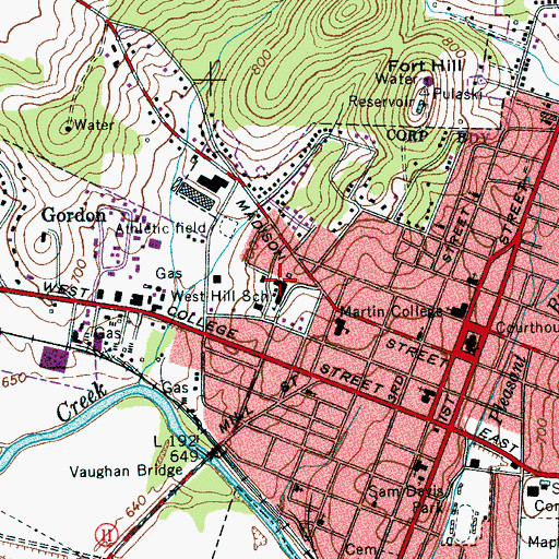 Topographic Map of West Hill School, TN