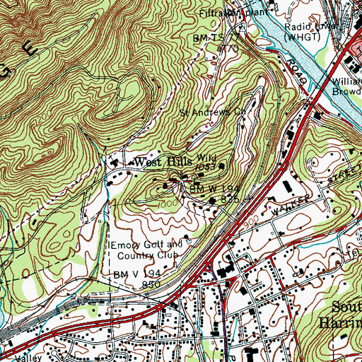 Topographic Map of West Hills, TN