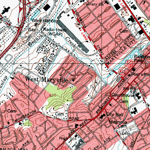 Topographic Map of West Maryville, TN