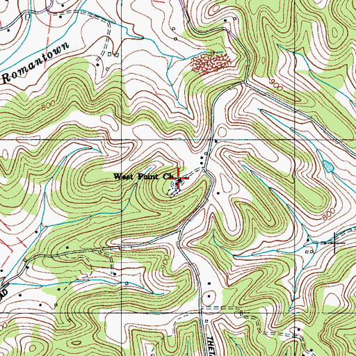 Topographic Map of West Point Church, TN