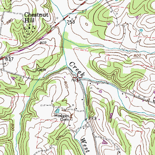 Topographic Map of West Prong Caney Fork Creek, TN