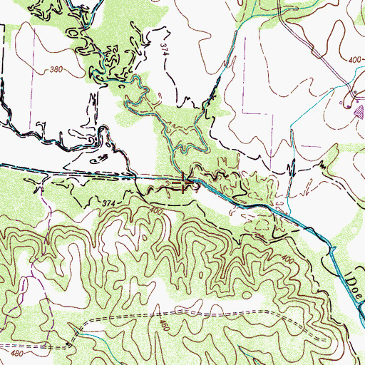 Topographic Map of West Prong Doe Creek, TN
