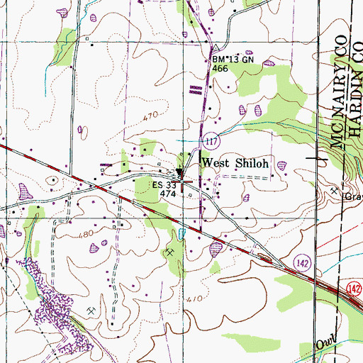 Topographic Map of West Shiloh, TN