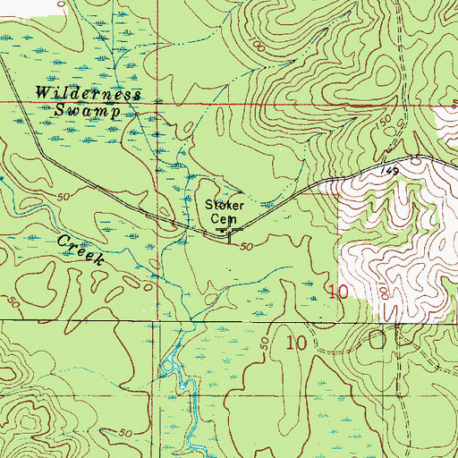 Topographic Map of Stoker Cemetery, AL