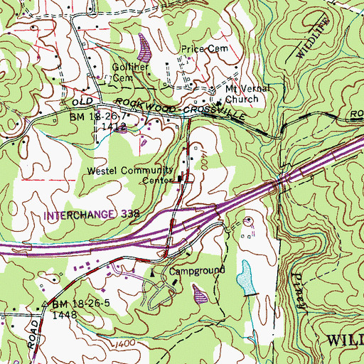 Topographic Map of Westel Community Center, TN