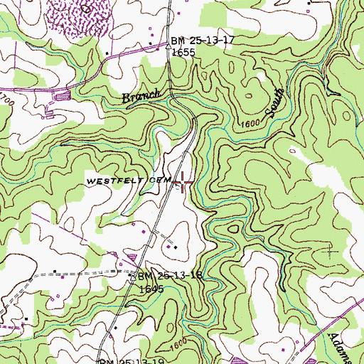 Topographic Map of Westfelt Cemetery, TN