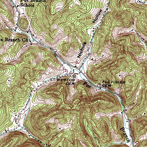 Topographic Map of Weston Cemetery, TN