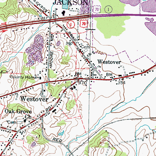 Topographic Map of Westover, TN