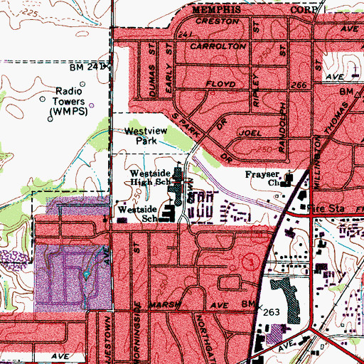 Topographic Map of Westside High School, TN
