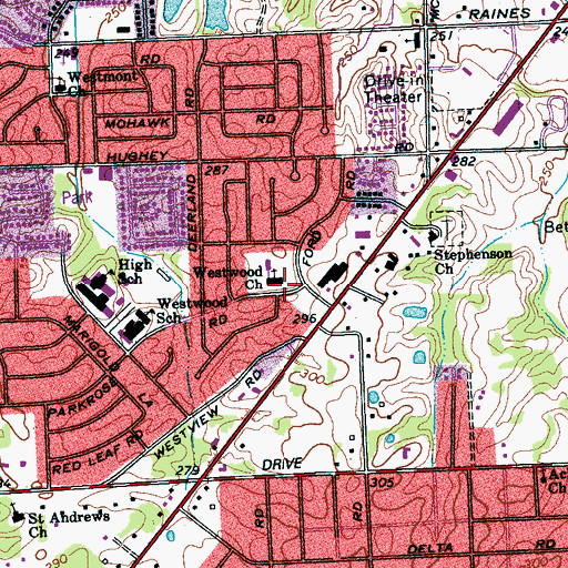 Topographic Map of Westwood Church, TN