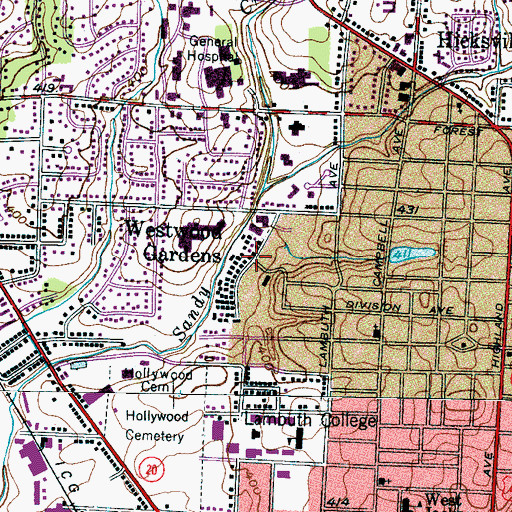 Topographic Map of Westwood Gardens, TN
