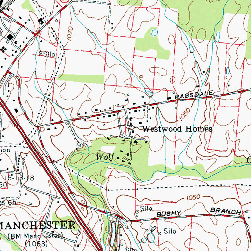 Topographic Map of Westwood Homes, TN