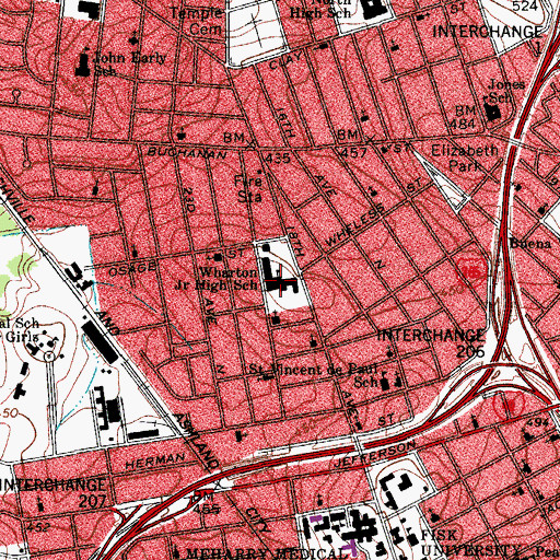 Topographic Map of Wharton School, TN