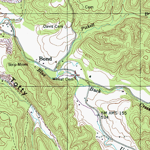 Topographic Map of Wheat Cemetery, TN