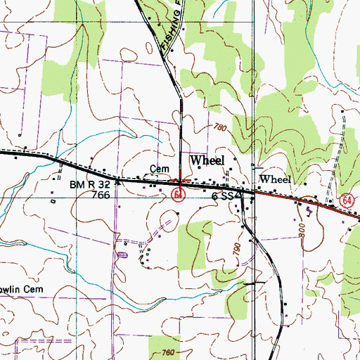 Topographic Map of Wheel, TN
