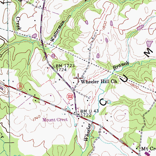 Topographic Map of Wheeler Hill Church, TN