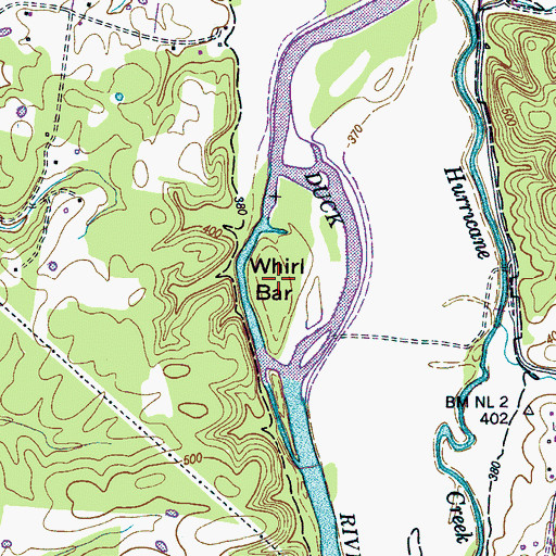 Topographic Map of Whirl Bar, TN